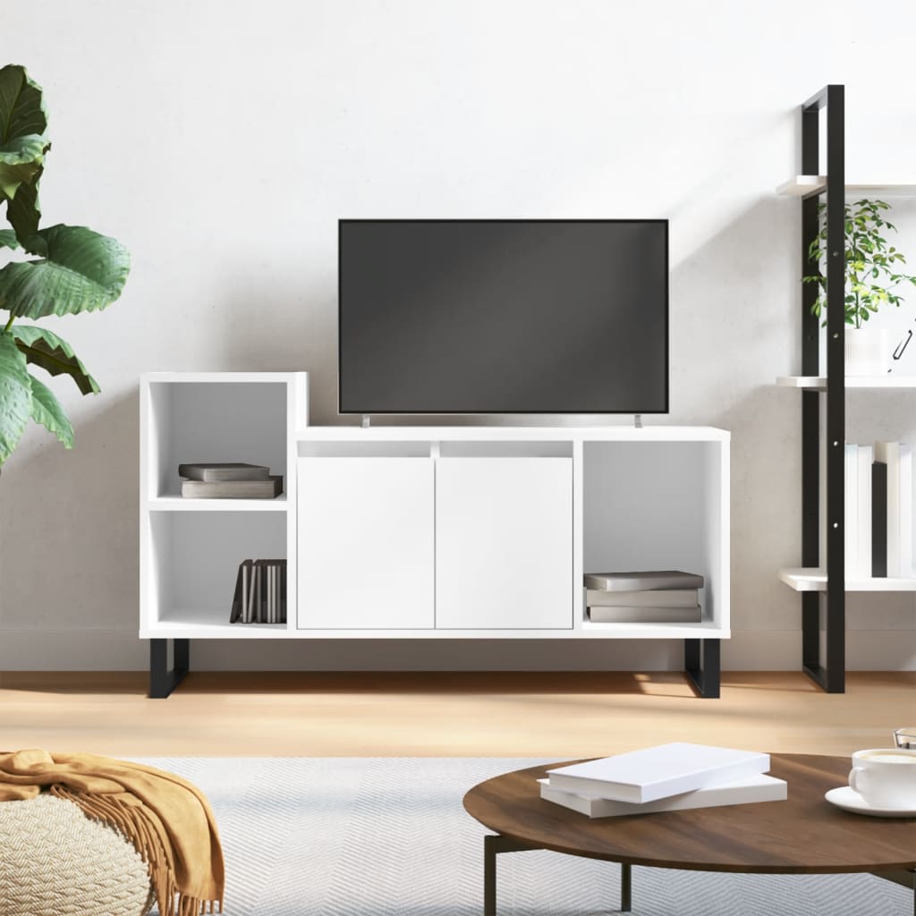Meuble TV Blanc brillant 100x35x55 cm Bois d'ingénierie - XIOS