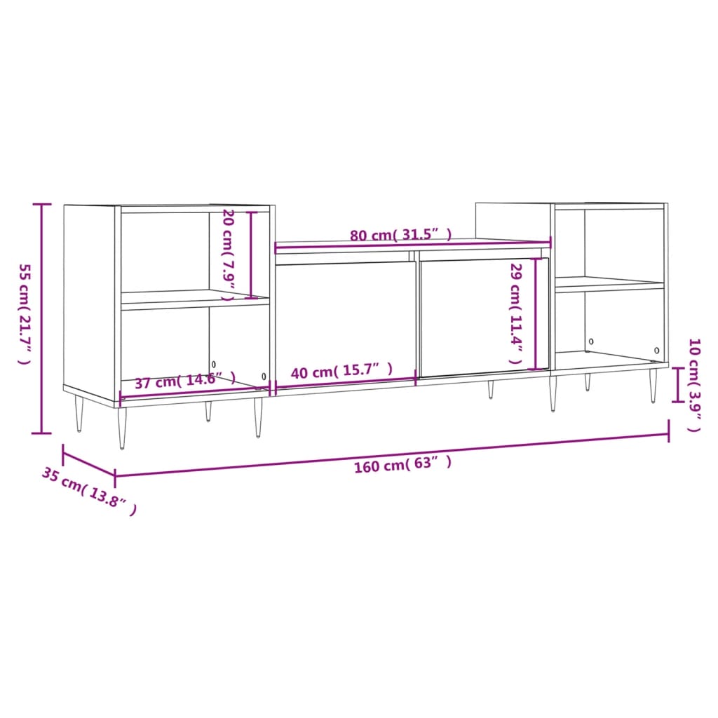 Meuble TV Blanc 160x35x55 cm Bois d'ingénierie - XIOS