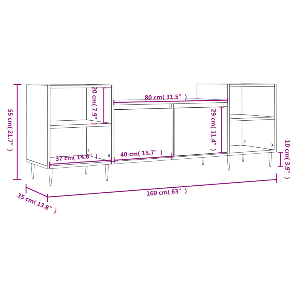Meuble TV Chêne fumé 160x35x55 cm Bois d'ingénierie - XIOS