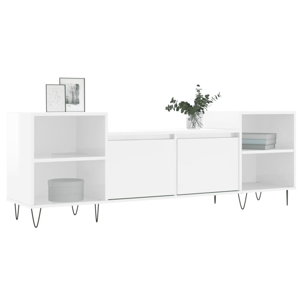 Meuble TV Blanc brillant 160x35x55 cm Bois d'ingénierie - XIOS