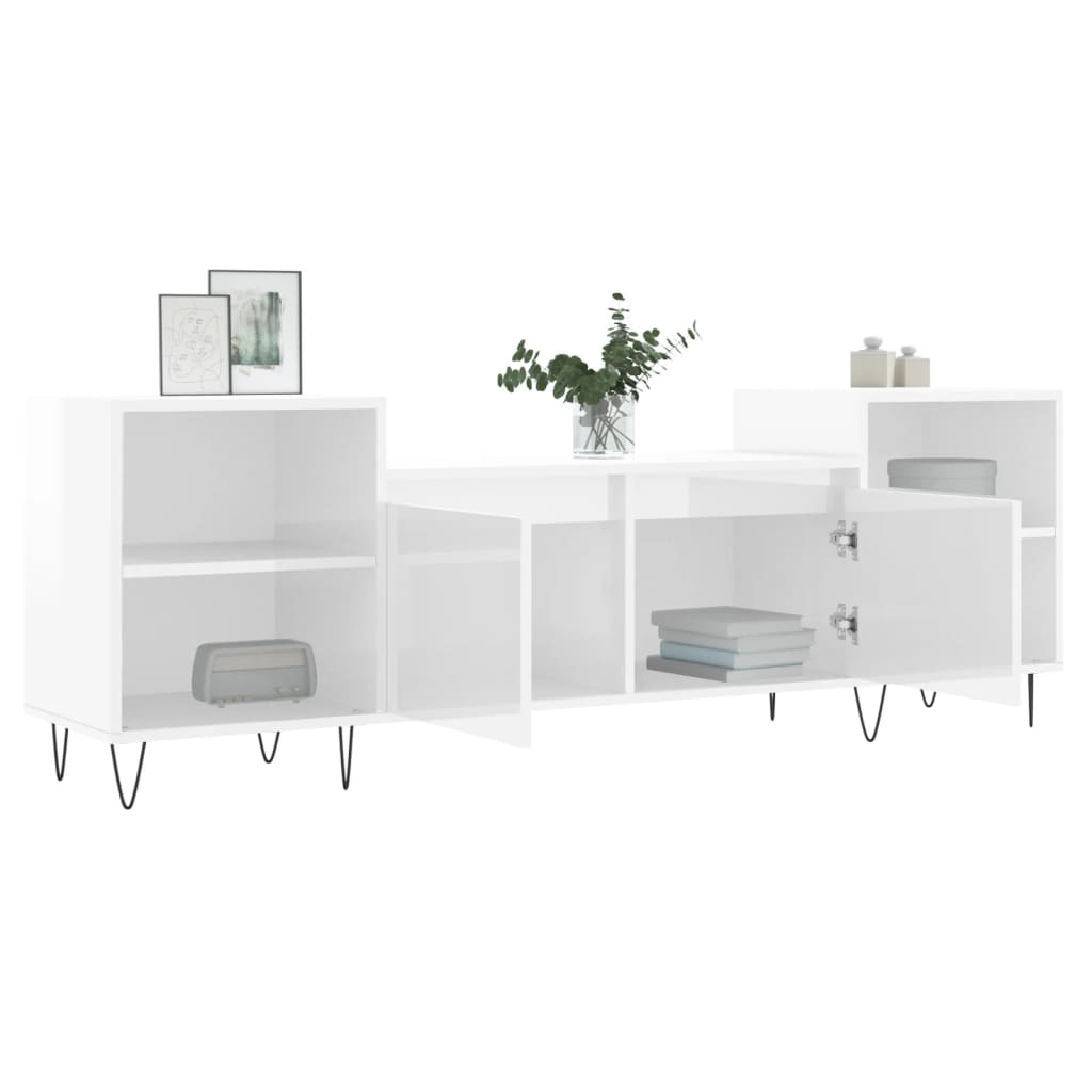 Meuble TV Blanc brillant 160x35x55 cm Bois d'ingénierie - XIOS