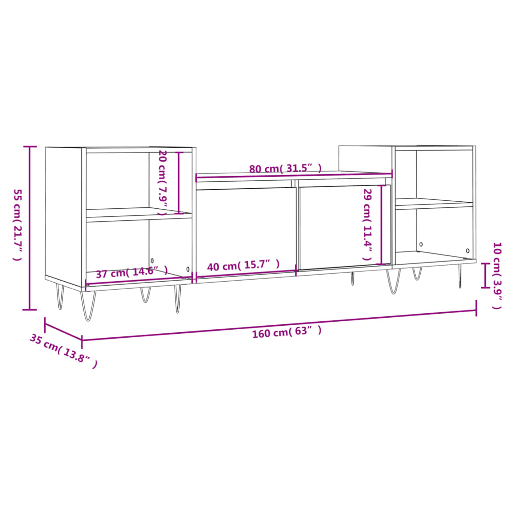 Meuble TV Blanc brillant 160x35x55 cm Bois d'ingénierie - XIOS