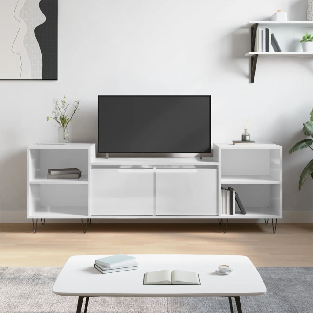Meuble TV Blanc brillant 160x35x55 cm Bois d'ingénierie - XIOS