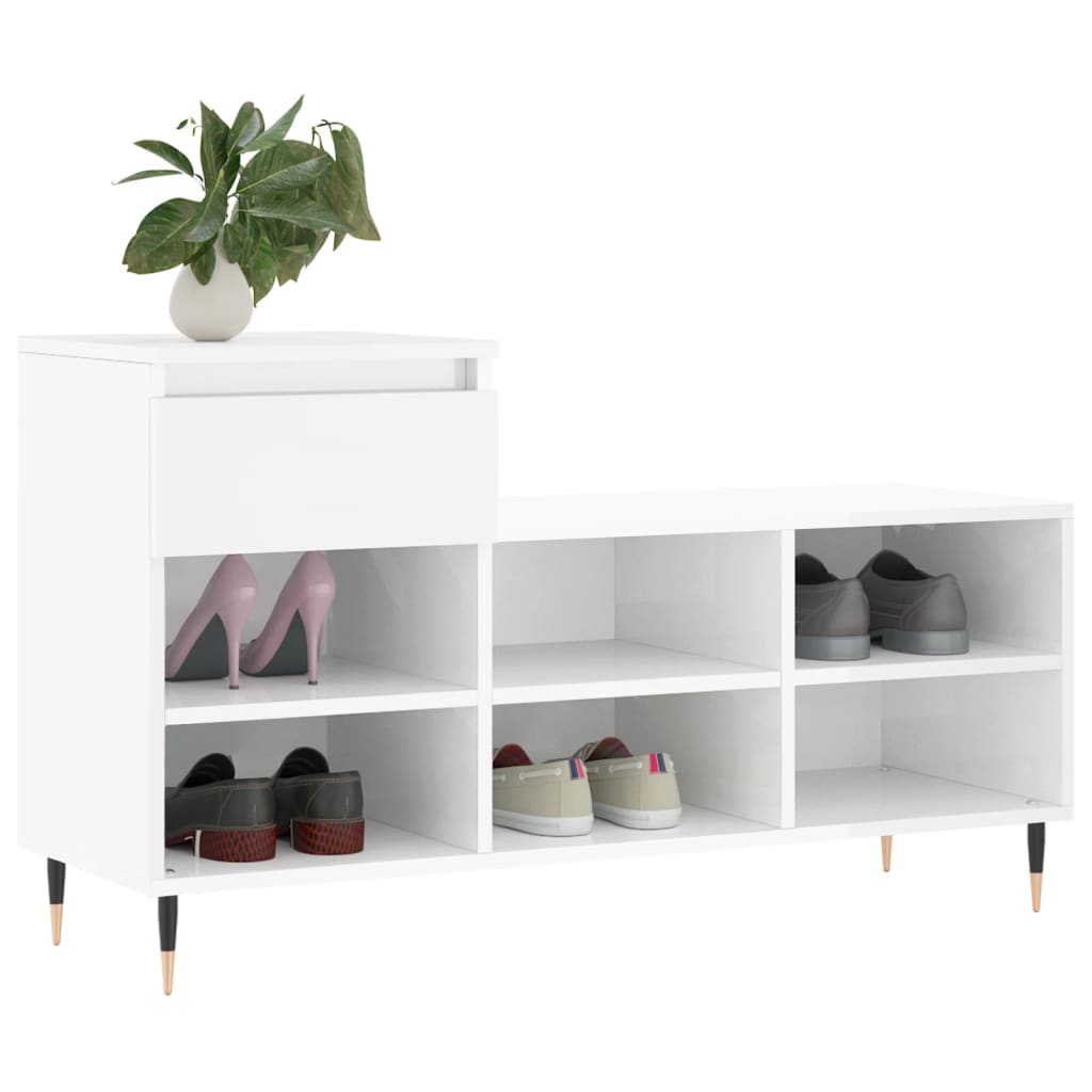 Armoire à chaussure Blanc brillant 102x36x60 cm Bois ingénierie - XIOS