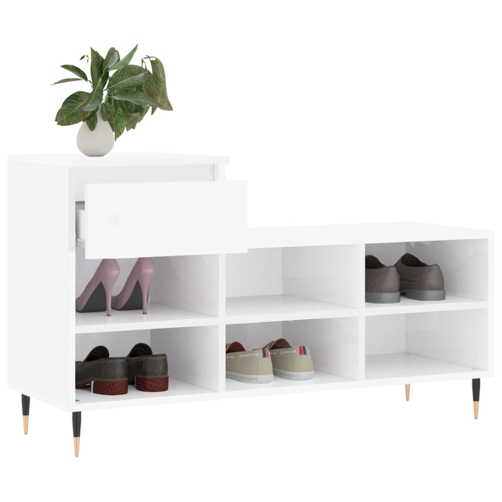 Armoire à chaussure Blanc brillant 102x36x60 cm Bois ingénierie - XIOS