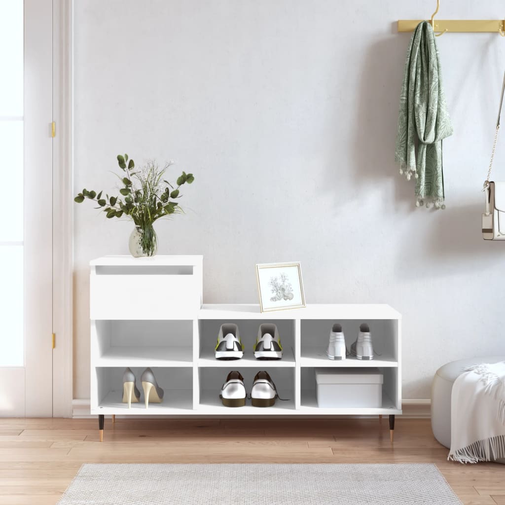 Armoire à chaussure Blanc brillant 102x36x60 cm Bois ingénierie - XIOS