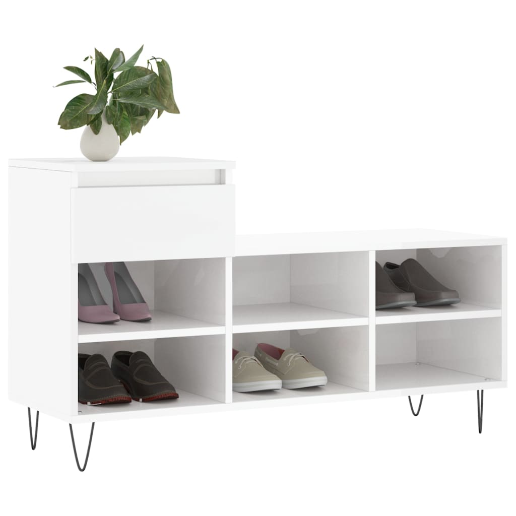 Armoire à chaussure Blanc brillant 102x36x60 cm Bois ingénierie - XIOS