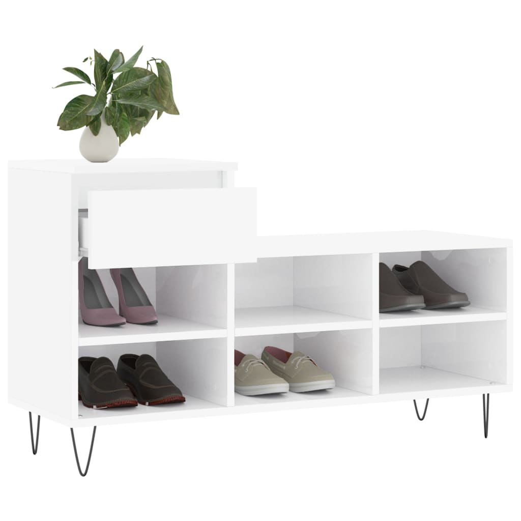 Armoire à chaussure Blanc brillant 102x36x60 cm Bois ingénierie - XIOS