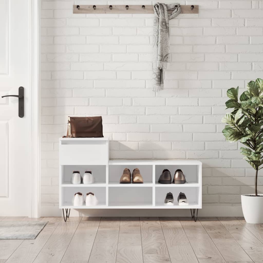 Armoire à chaussure Blanc brillant 102x36x60 cm Bois ingénierie - XIOS