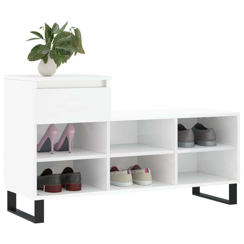 Armoire à chaussure Blanc brillant 102x36x60 cm Bois ingénierie - XIOS