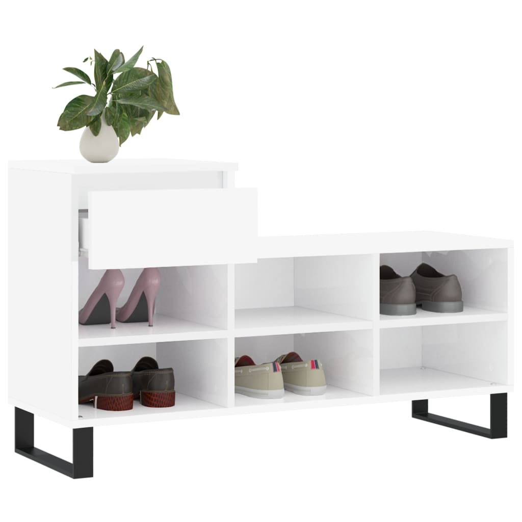 Armoire à chaussure Blanc brillant 102x36x60 cm Bois ingénierie - XIOS