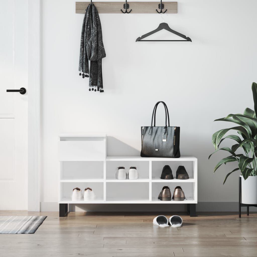 Armoire à chaussure Blanc brillant 102x36x60 cm Bois ingénierie - XIOS