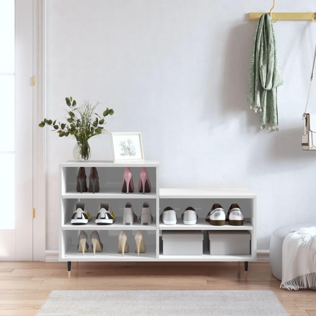 Armoire à chaussure Blanc brillant 102x36x60 cm Bois ingénierie - XIOS