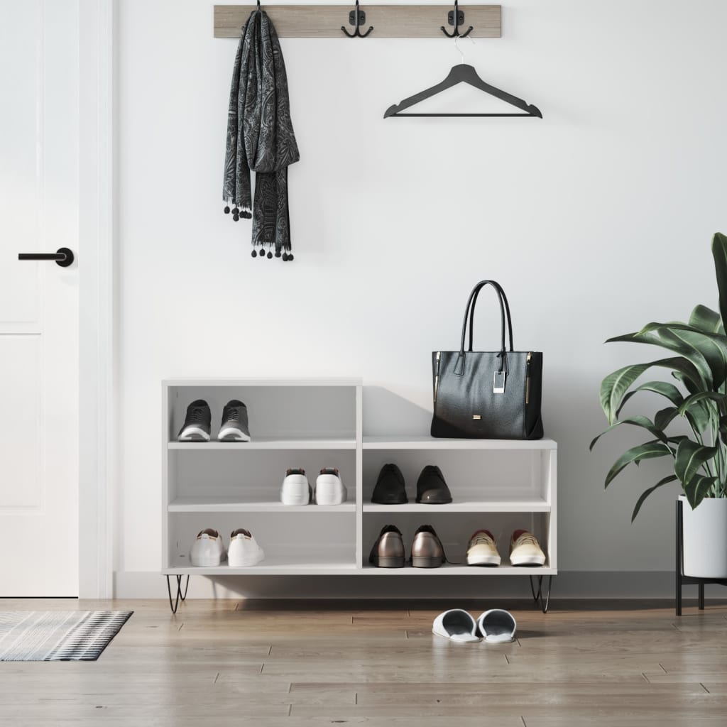 Armoire à chaussure Blanc brillant 102x36x60 cm Bois ingénierie - XIOS
