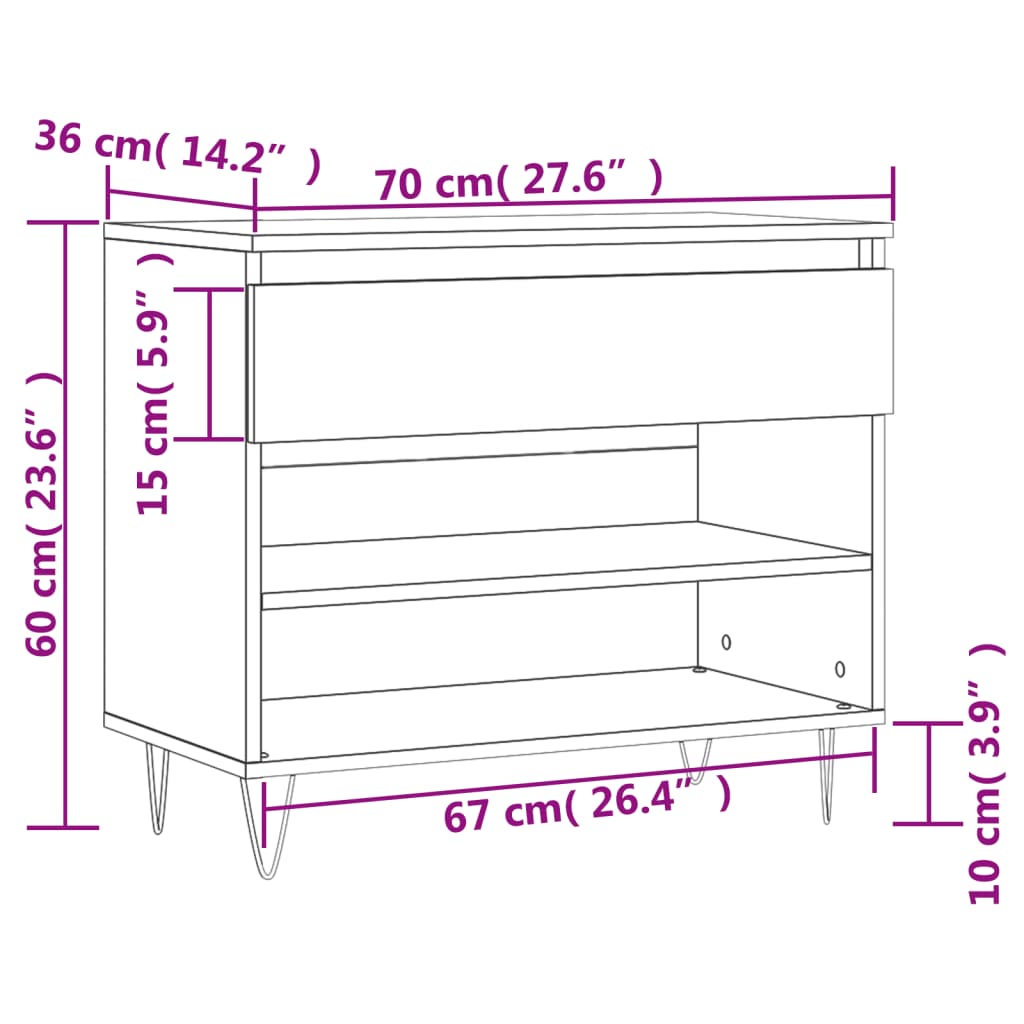 Armoire à chaussures Sonoma gris 70x36x60 cm Bois d'ingénierie - XIOS