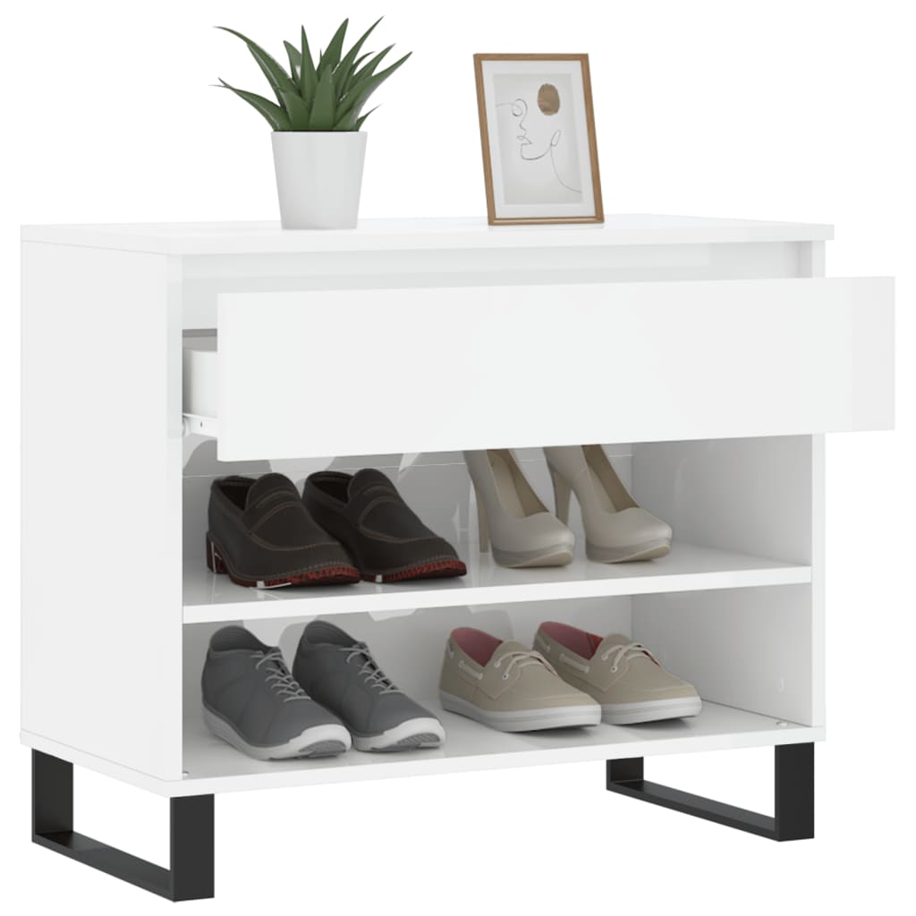 Armoire à chaussure Blanc brillant 70x36x60 cm Bois ingénierie - XIOS
