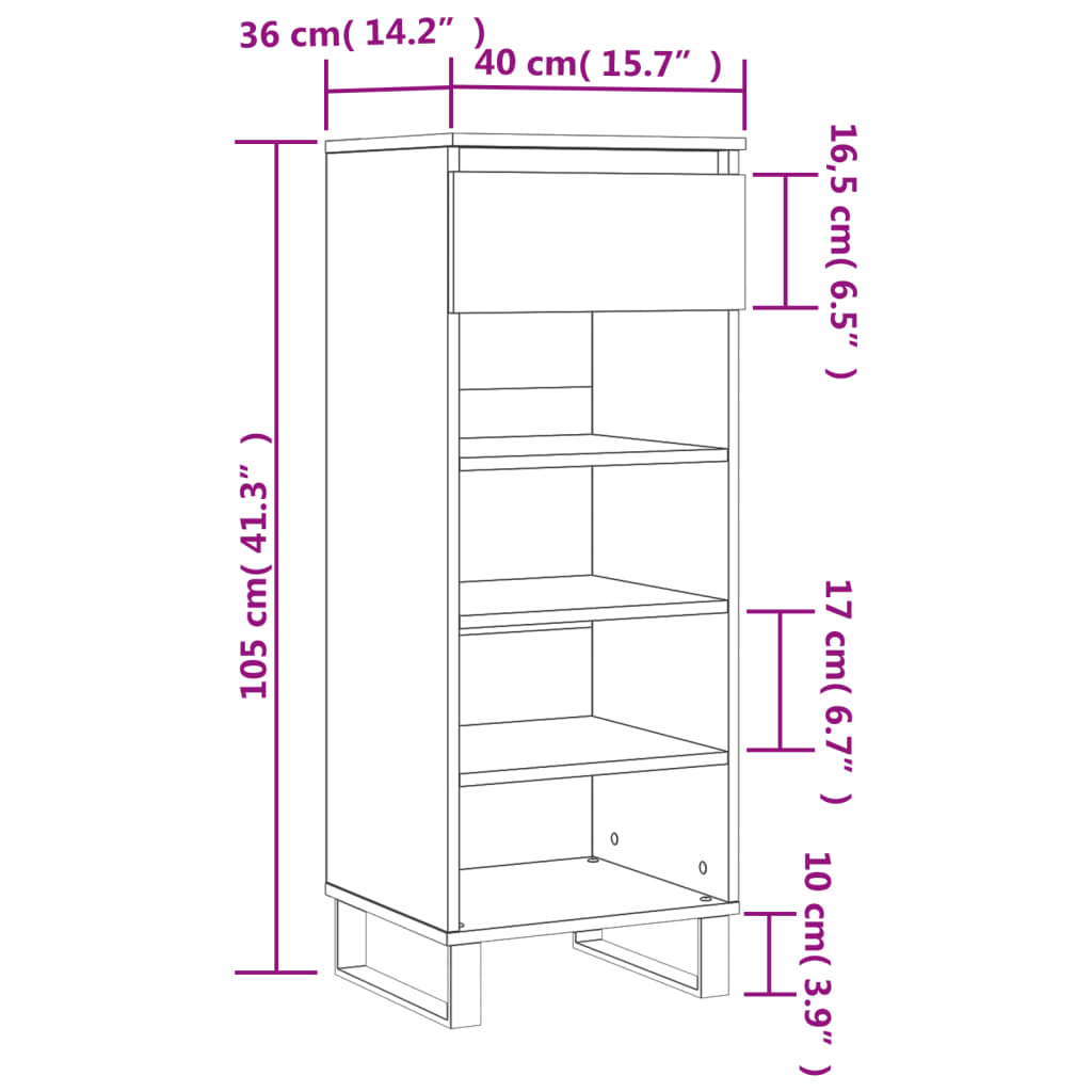 Armoire à chaussures Gris béton 40x36x105 cm Bois d'ingénierie - XIOS