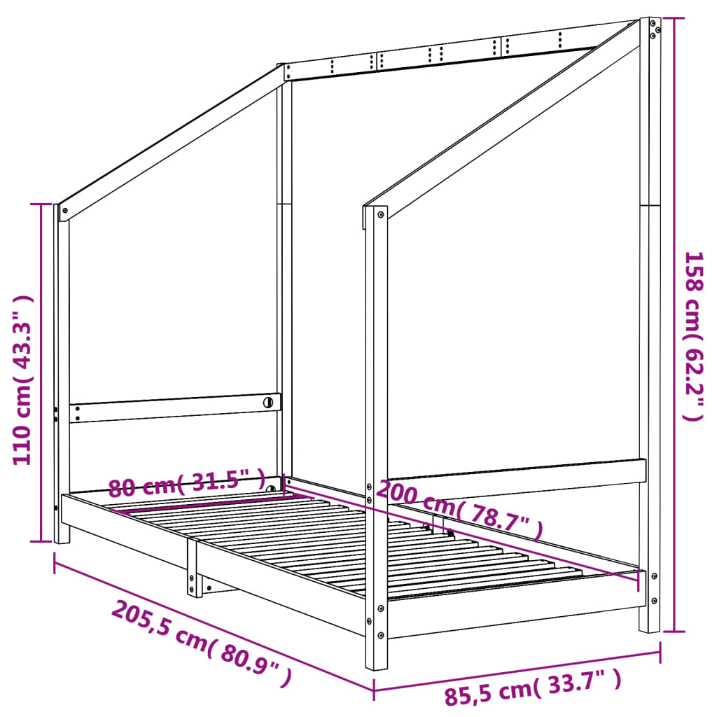 Cadre de lit pour enfants 80x200 cm bois de pin massif Lits bébés et enfants vidaXL