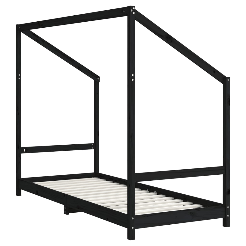Cadre de lit pour enfants noir 80x200 cm bois de pin massif - XIOS