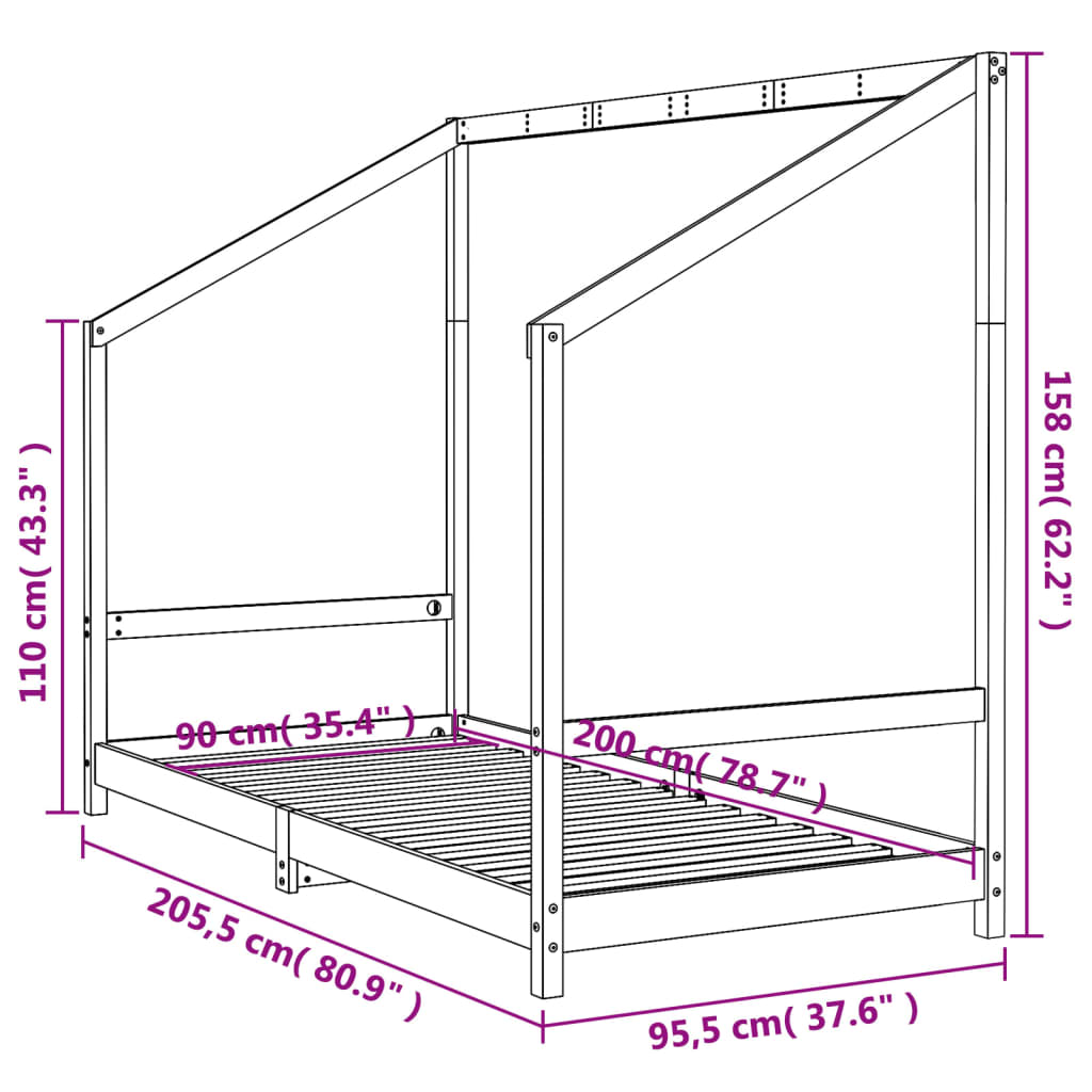 Cadre de lit pour enfants 90x200 cm bois de pin massif - XIOS