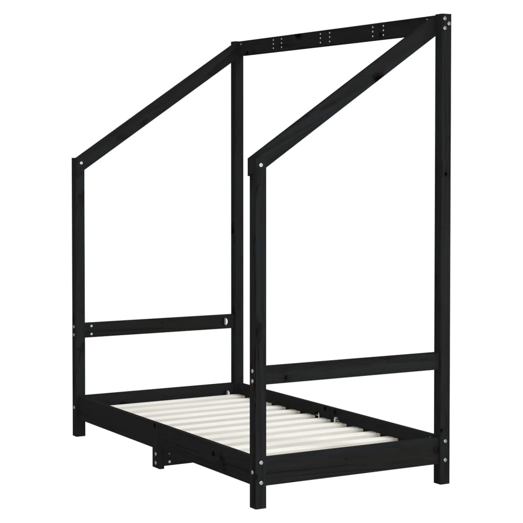 Cadre de lit pour enfant noir 70x140 cm bois de pin massif - XIOS