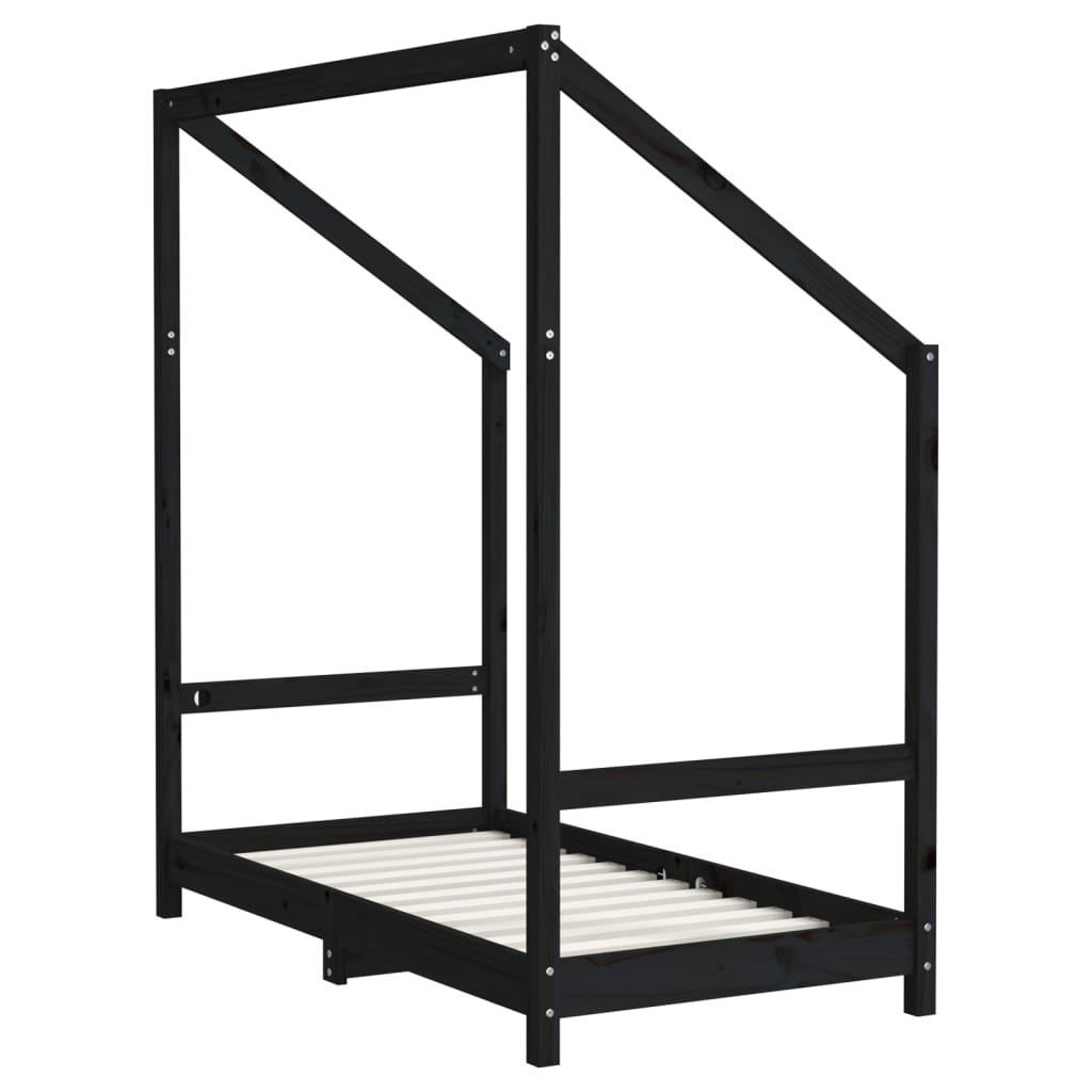 Cadre de lit pour enfant noir 70x140 cm bois de pin massif - XIOS