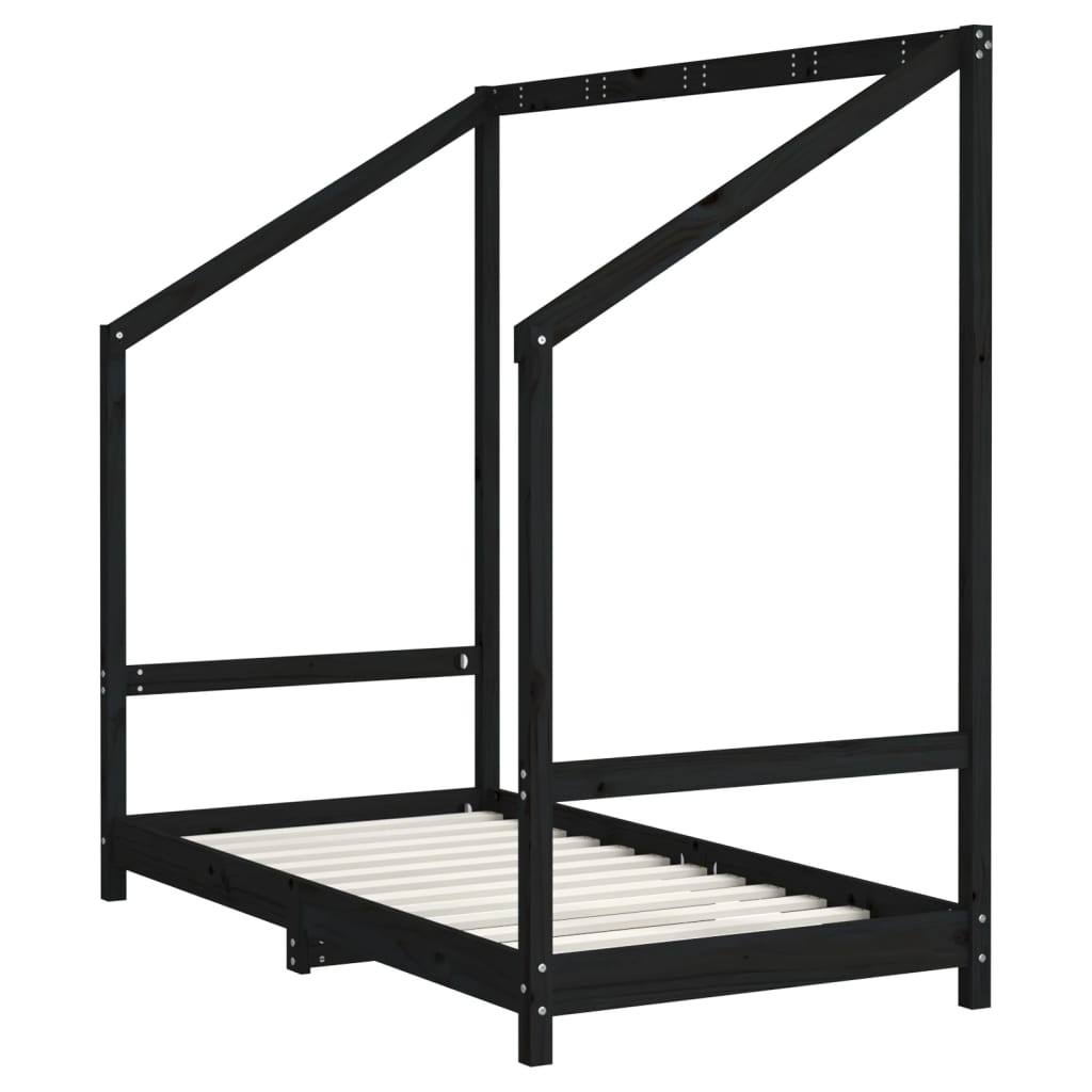 Cadre de lit pour enfant noir 80x160 cm bois de pin massif - XIOS
