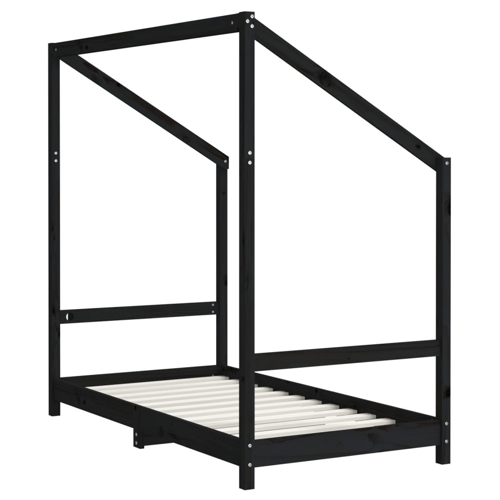 Cadre de lit pour enfant noir 80x160 cm bois de pin massif - XIOS