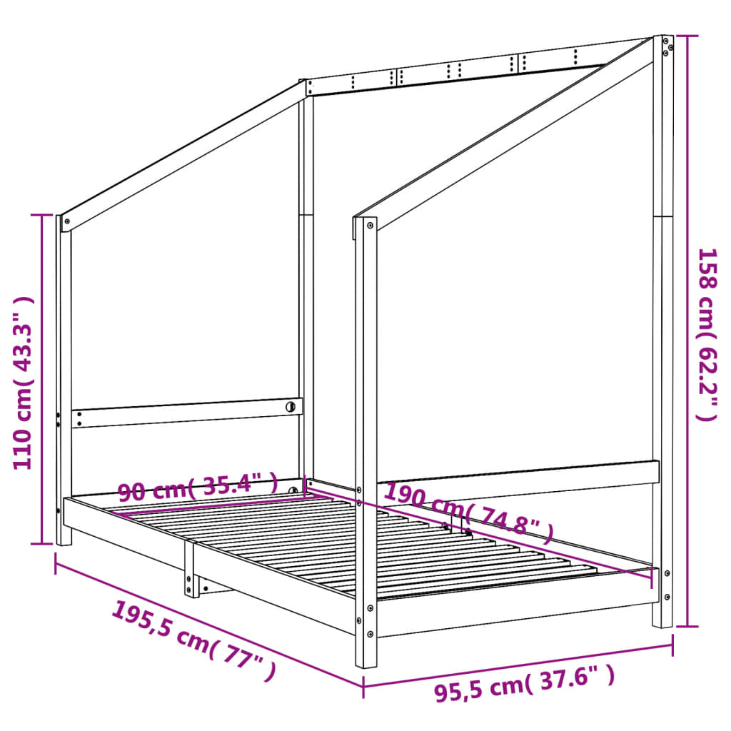 Cadre de lit pour enfant 90x190 cm Bois de pin massif
