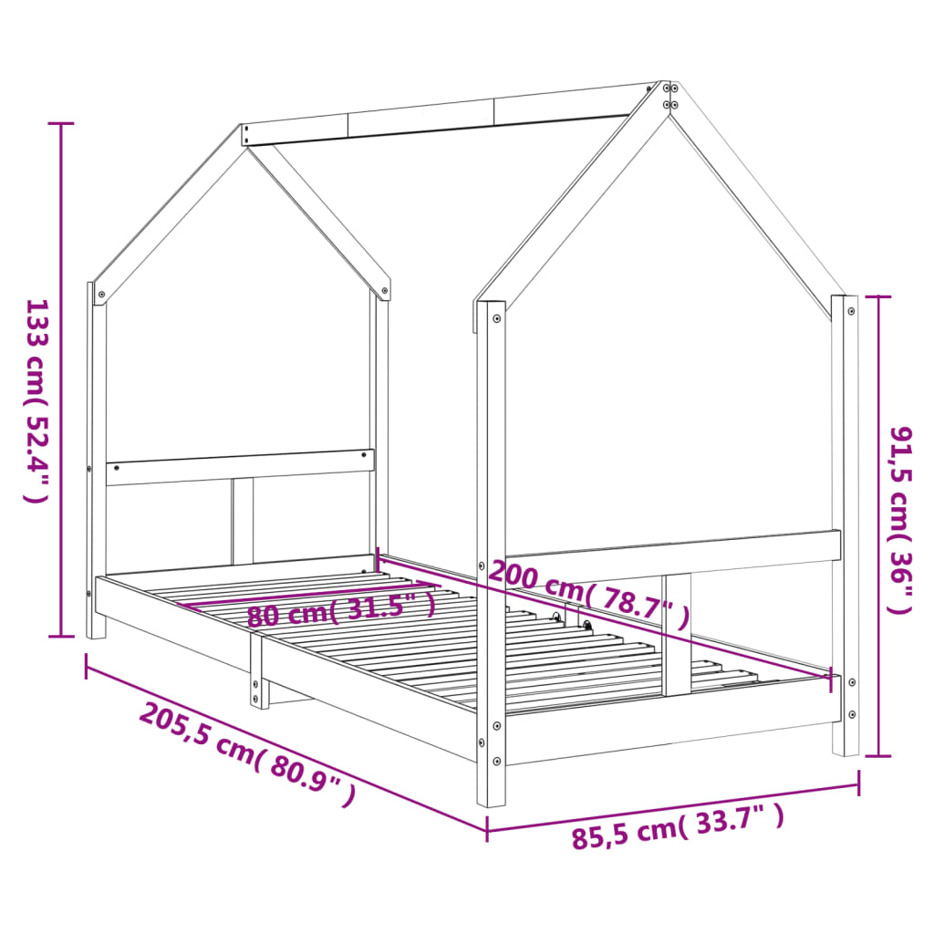 Cadre de lit pour enfants blanc 80x200 cm bois de pin massif - XIOS