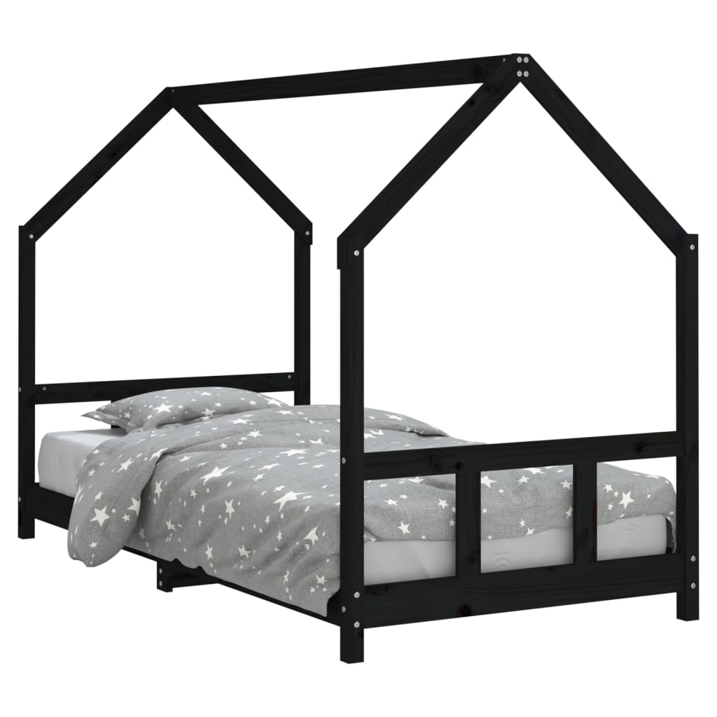 Cadre de lit pour enfants noir 90x190 cm bois de pin massif - XIOS