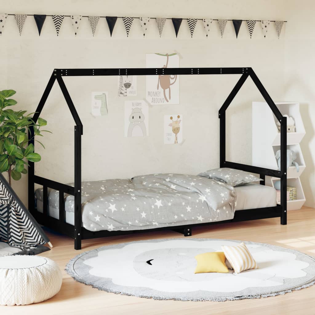 Cadre de lit pour enfants noir 90x190 cm bois de pin massif - XIOS