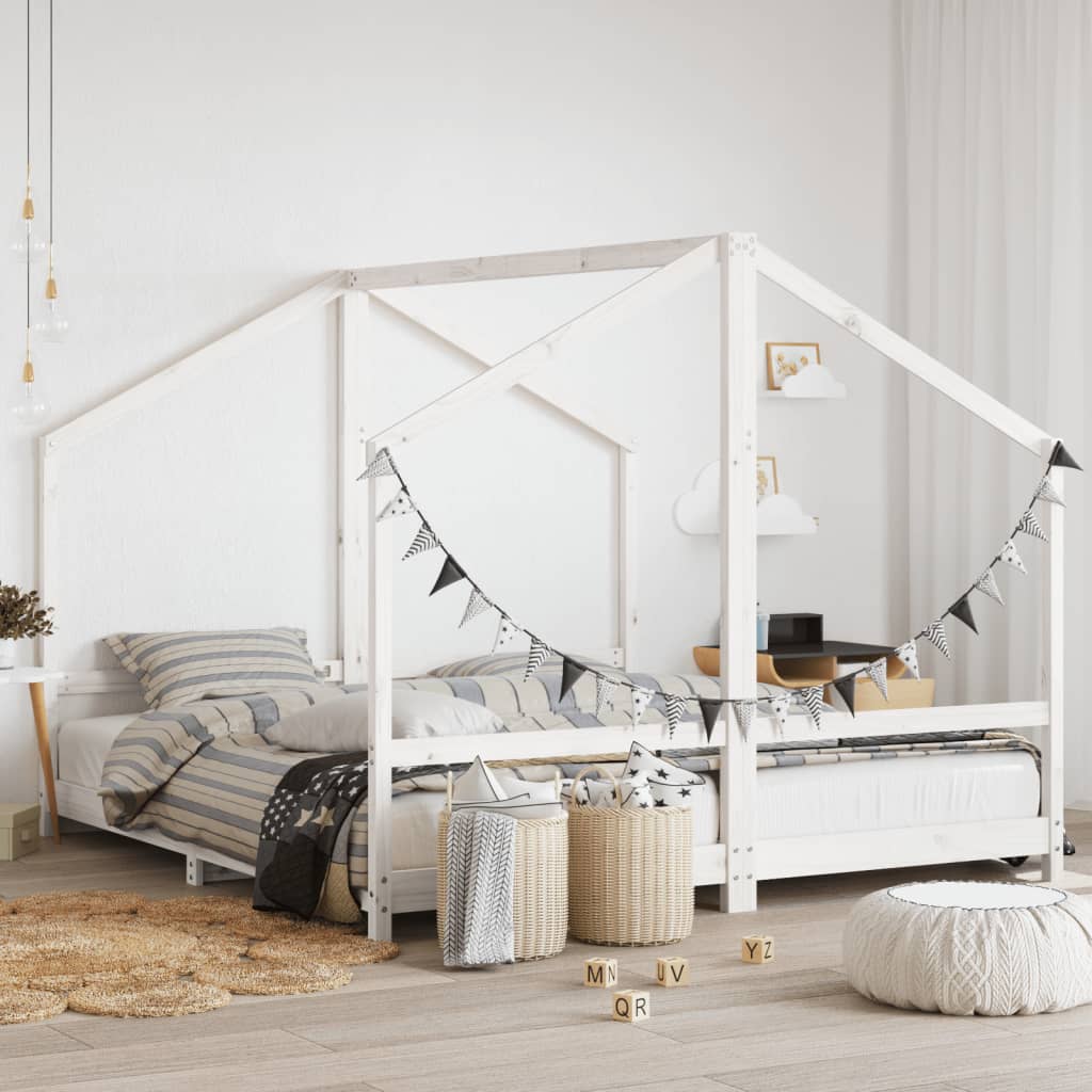 Cadre de lit d'enfant blanc 2x(90x200) cm bois de pin massif Lits bébés et enfants vidaXL   