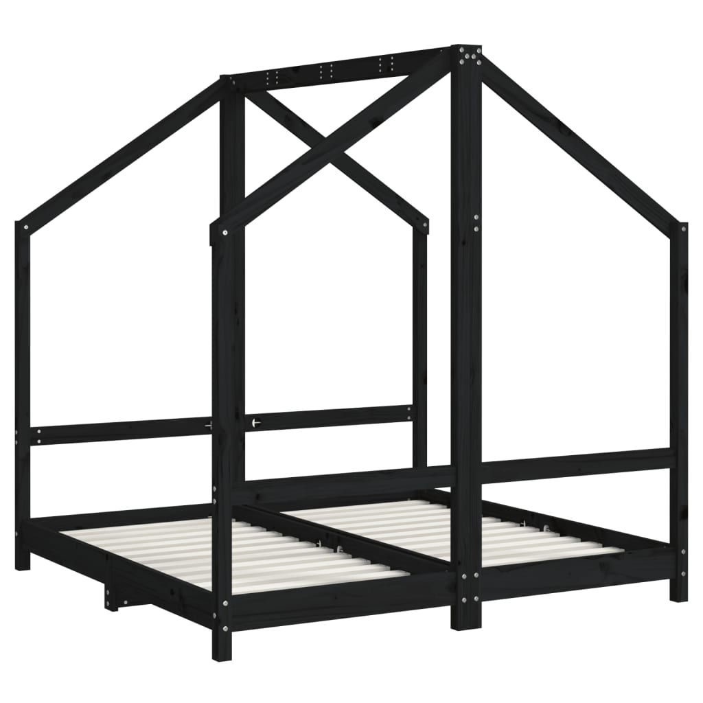 Cadre de lit pour enfant noir 2x(70x140) cm bois de pin massif Lits bébés et enfants vidaXL   