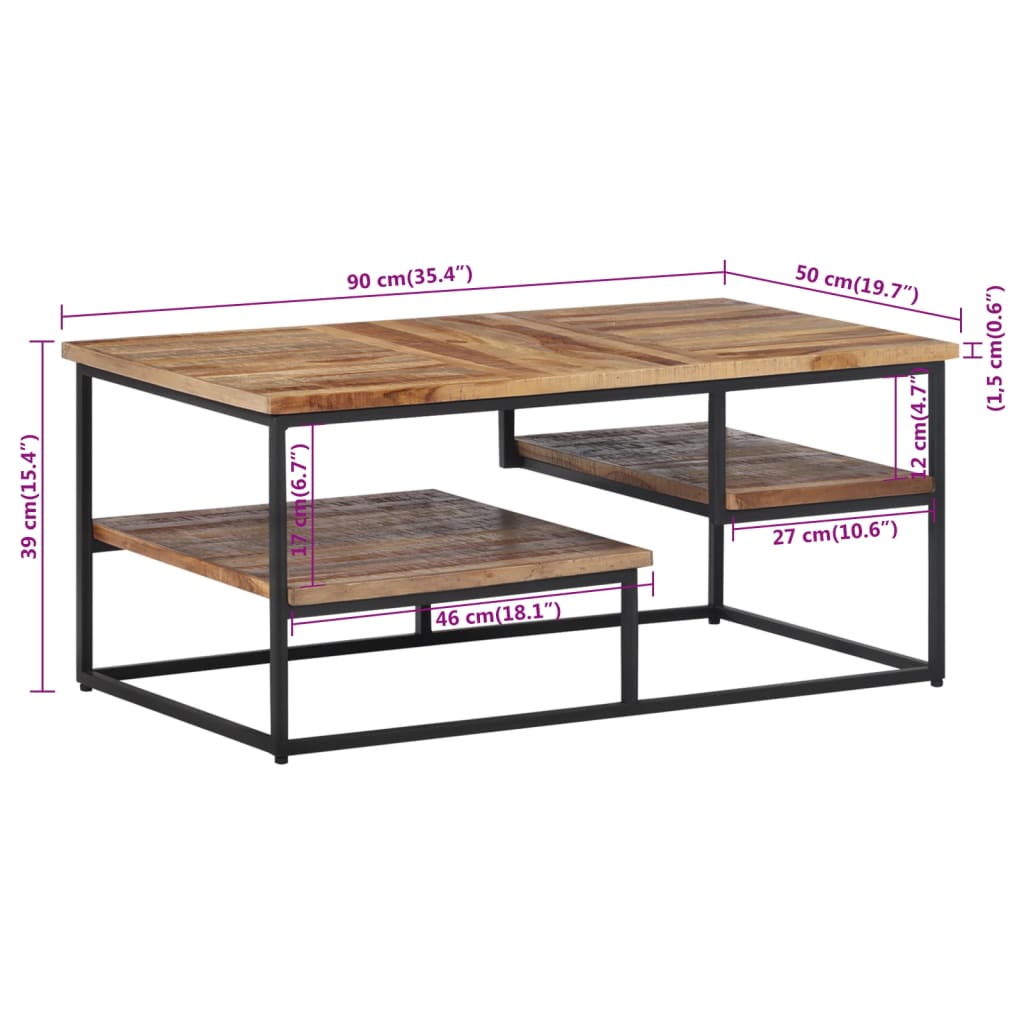 Table basse 90x50x39 cm teck de récupération massif - XIOS
