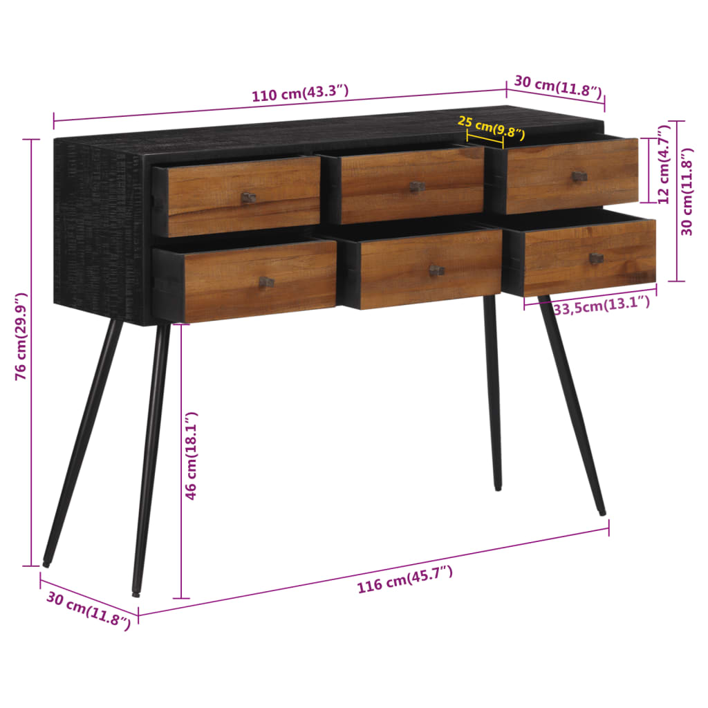 Table console avec tiroirs 116x30x76 cm teck massif récupéré - XIOS