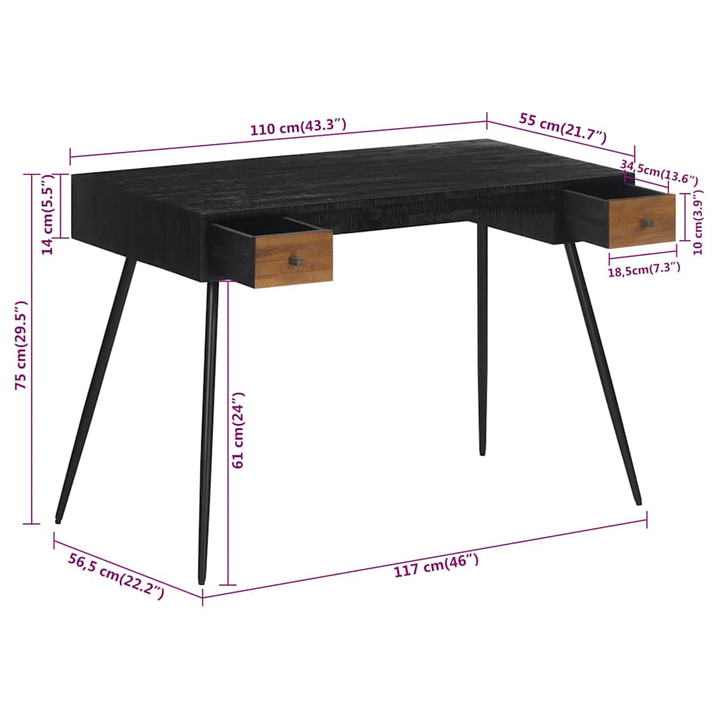 Bureau 117x56,5x75 cm teck massif récupéré - XIOS