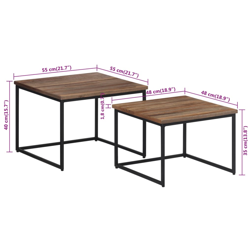 Tables basses gigognes 2 pcs bois massif de teck - XIOS