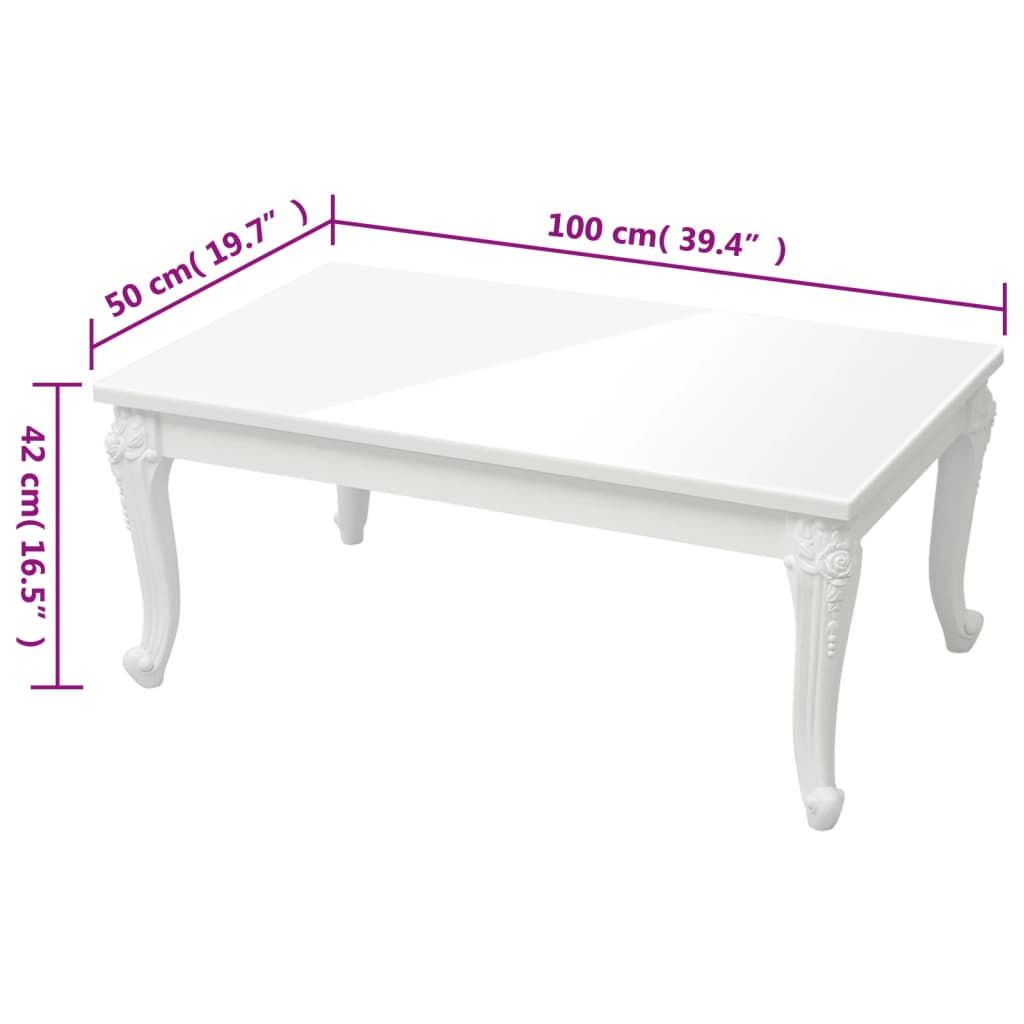 Table basse blanc brillant 100x50x42 cm bois d'ingénierie - XIOS