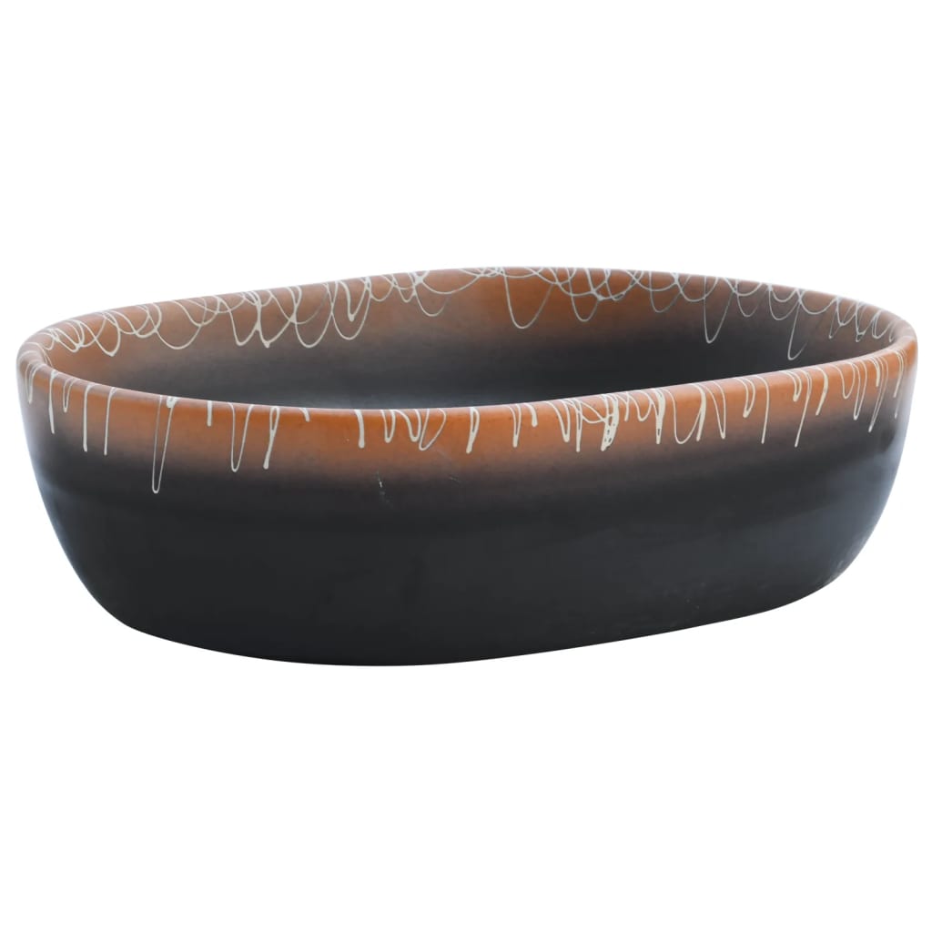 Vasque à poser noir et orange ovale 47x33x13 cm céramique Lavabos vidaXL