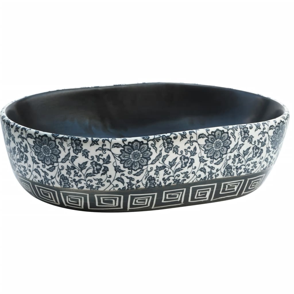 Vasque à poser noir et bleu ovale 47x33x13 cm céramique Lavabos vidaXL