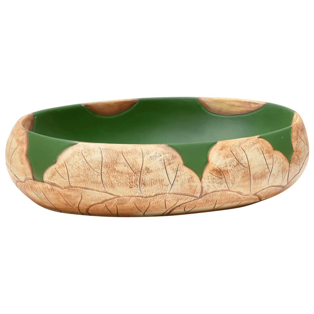 Vasque à poser vert et marron ovale 59x40x15 cm céramique Lavabos vidaXL