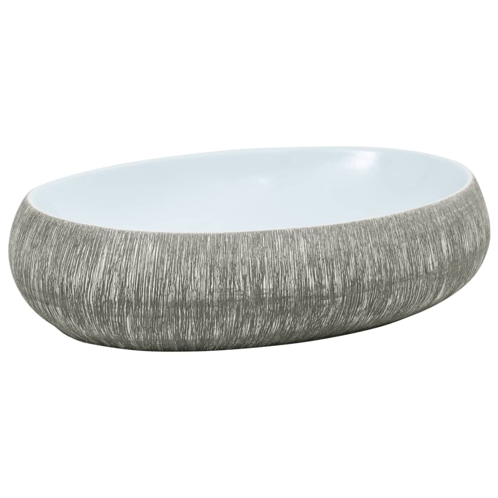 Vasque à poser gris et bleu ovale 59x40x15 cm céramique Lavabos vidaXL