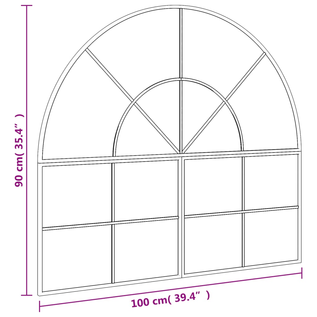 Miroir mural noir 100x90 cm arche fer