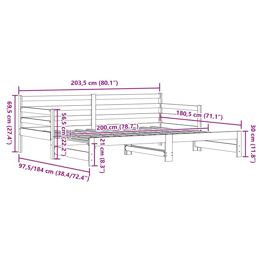 Lit de jour et lit gigogne sans matelas 90x200 cm bois massif - XIOS