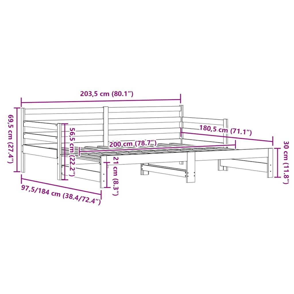 Lit de jour et lit gigogne sans matelas 90x200 cm bois massif - XIOS