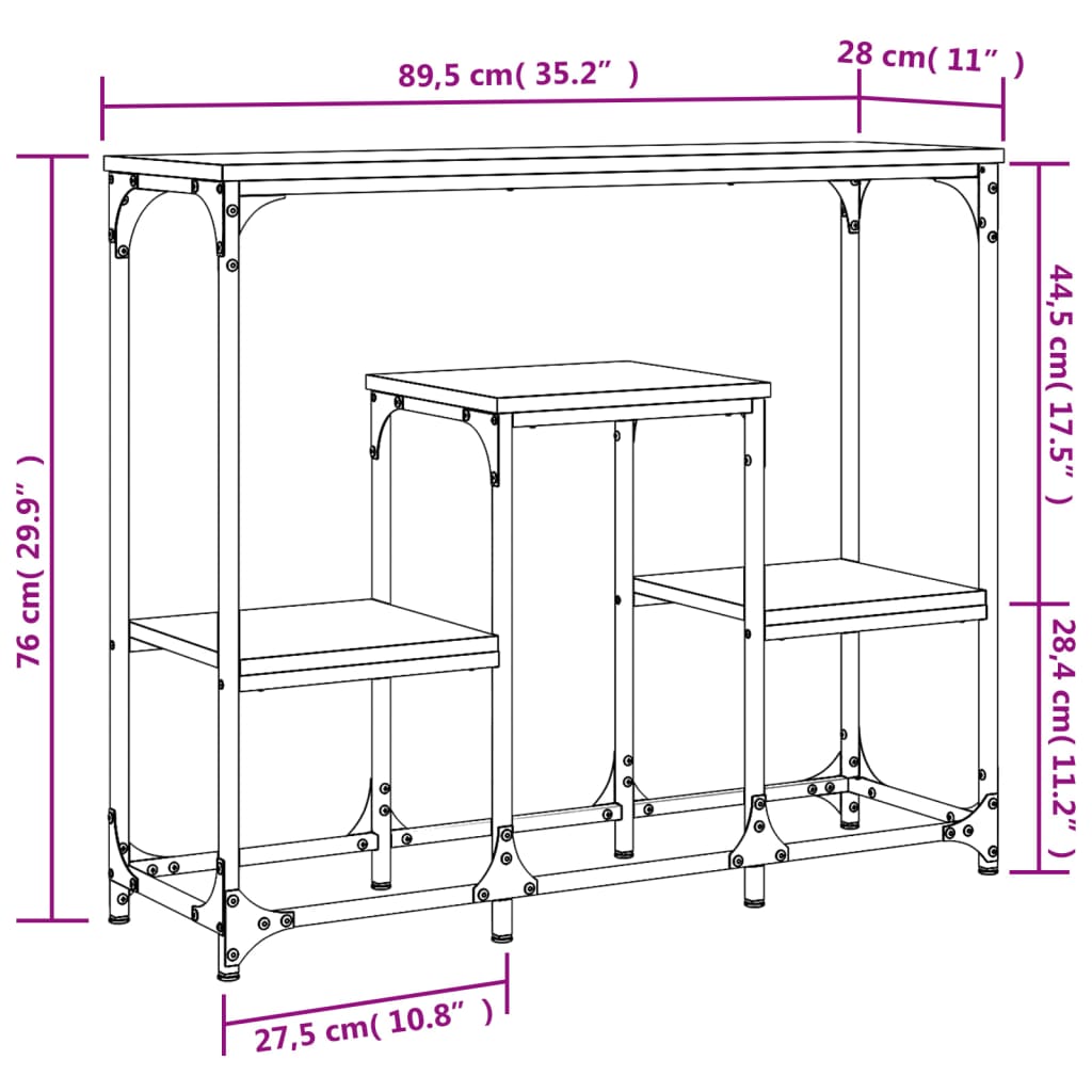Table console chêne fumé 89,5x28x76 cm bois d'ingénierie - XIOS