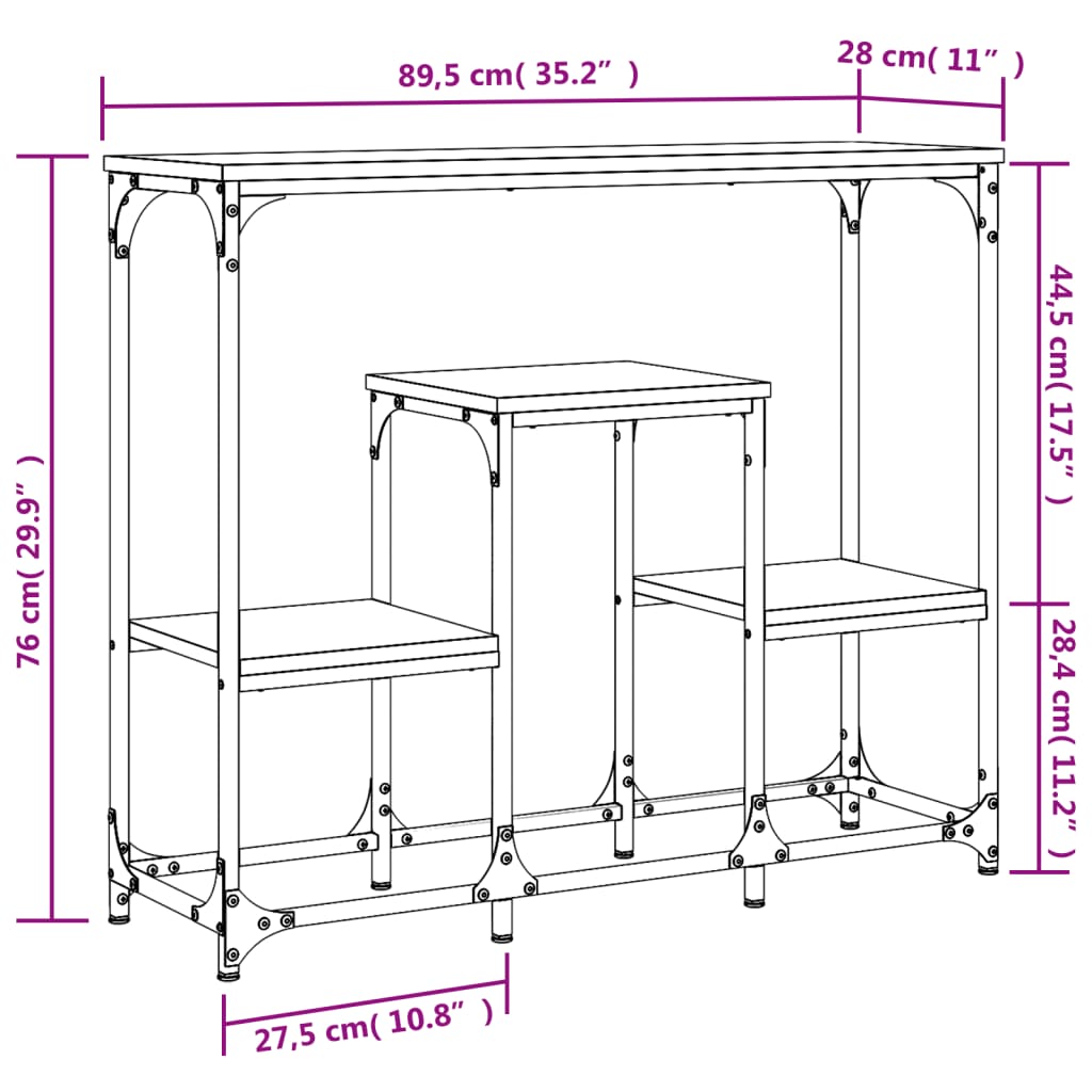 Table console sonoma gris 89,5x28x76 cm bois d'ingénierie - XIOS