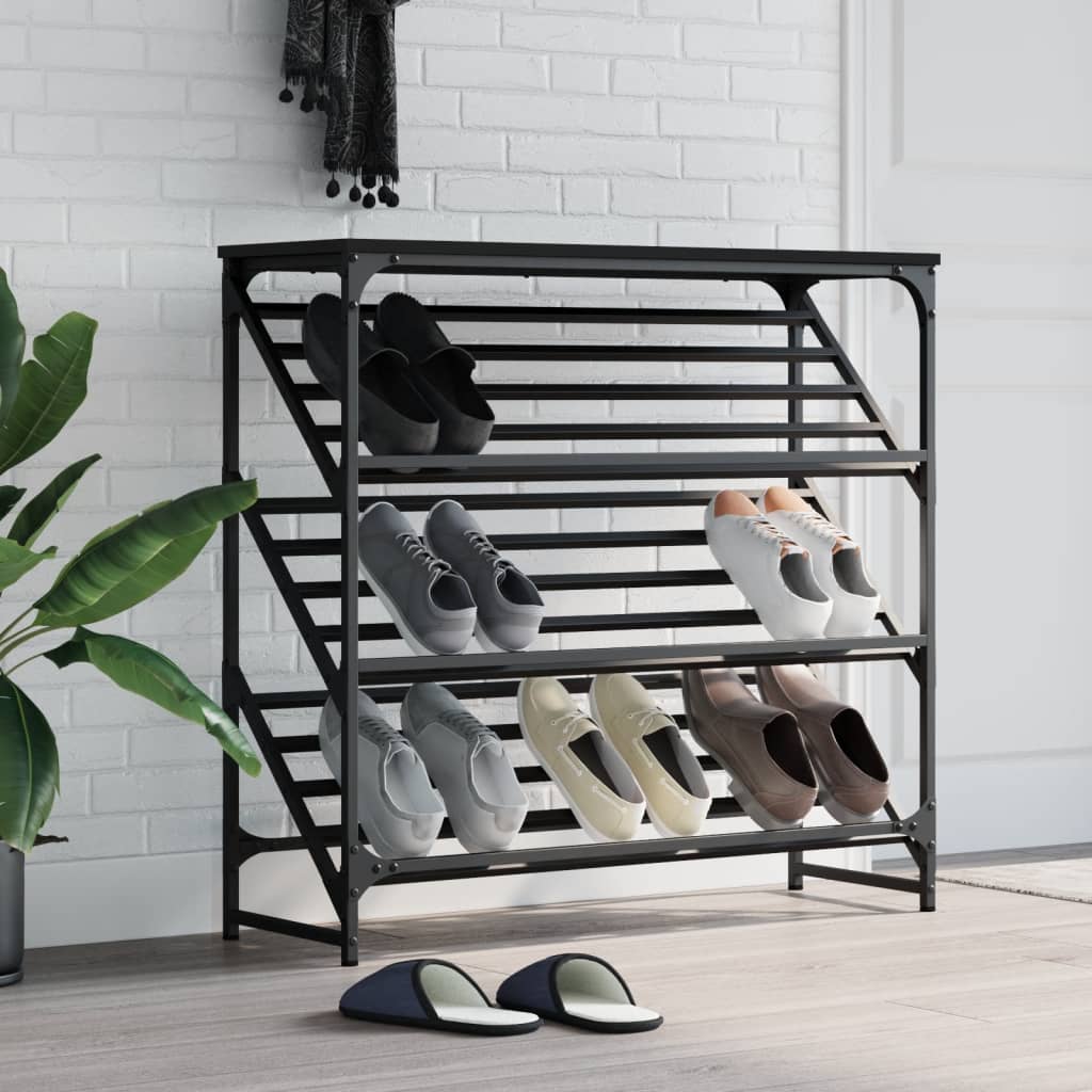Étagère à chaussures noir 90x30x85 cm bois d'ingénierie - XIOS