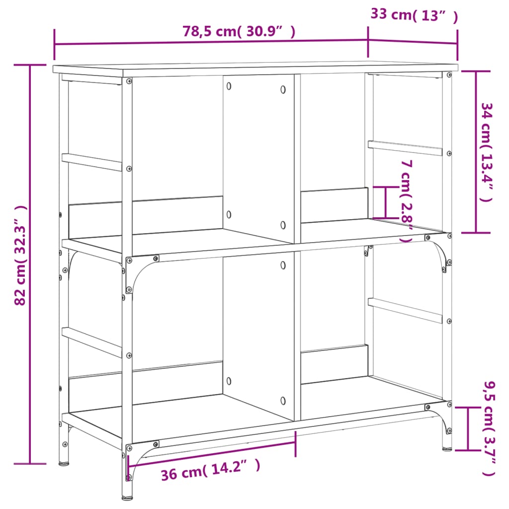 Bibliothèque chêne fumé 78,5x33x82 cm bois d'ingénierie - XIOS